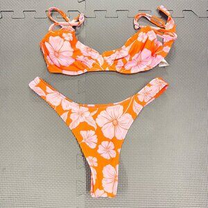 Wild Fable Orange & Pink Floral Print Underwire Bikini Set Adjustable Straps Bea
